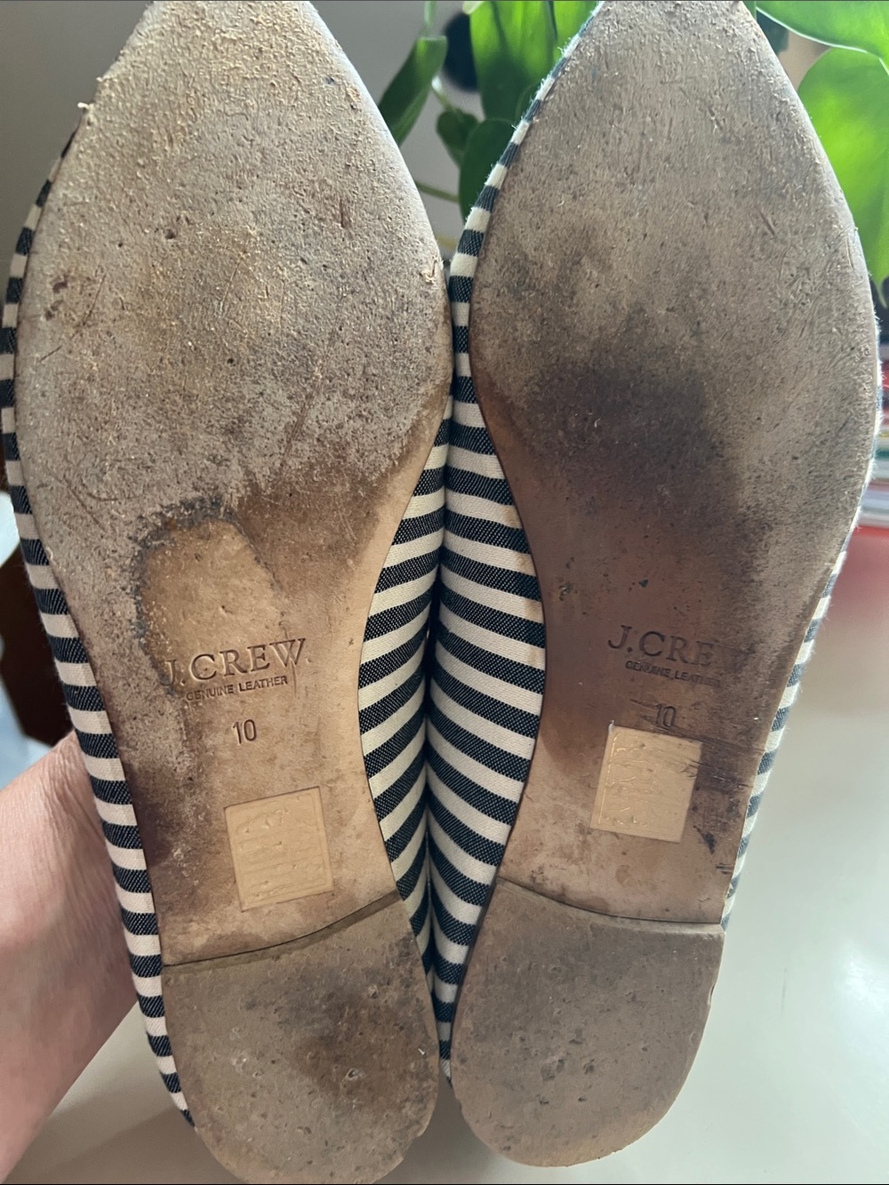 J. Crew Navy and White Striped Pointed-Toe Flats with Bow - Picture 4 of 7